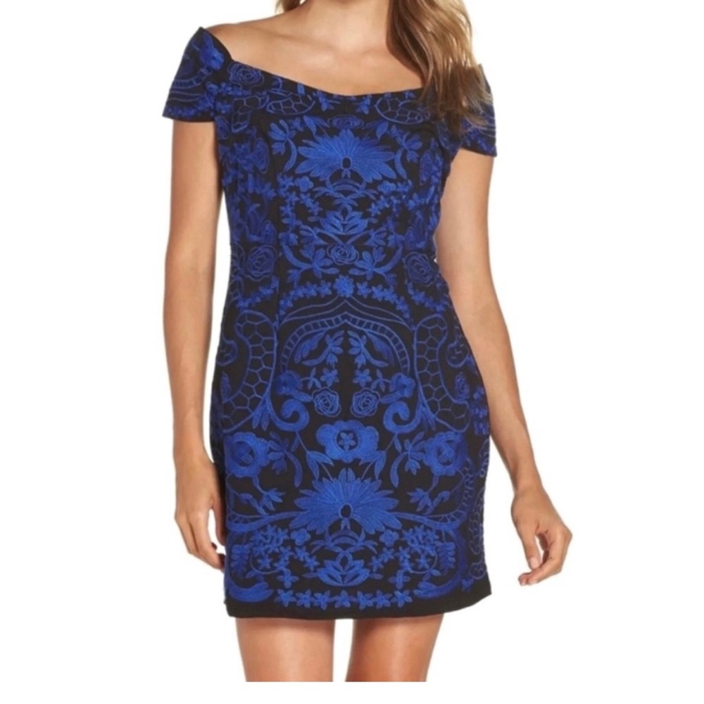 Foxiedox black floral embroidered mini dress